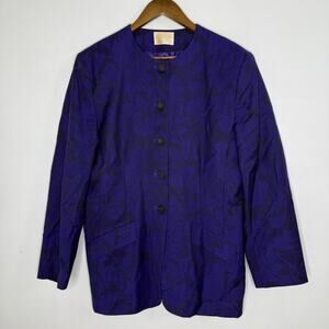 Vintage Pendleton Jacket Womens 14 Purple Floral Wool Collarless Blazer USA 90s